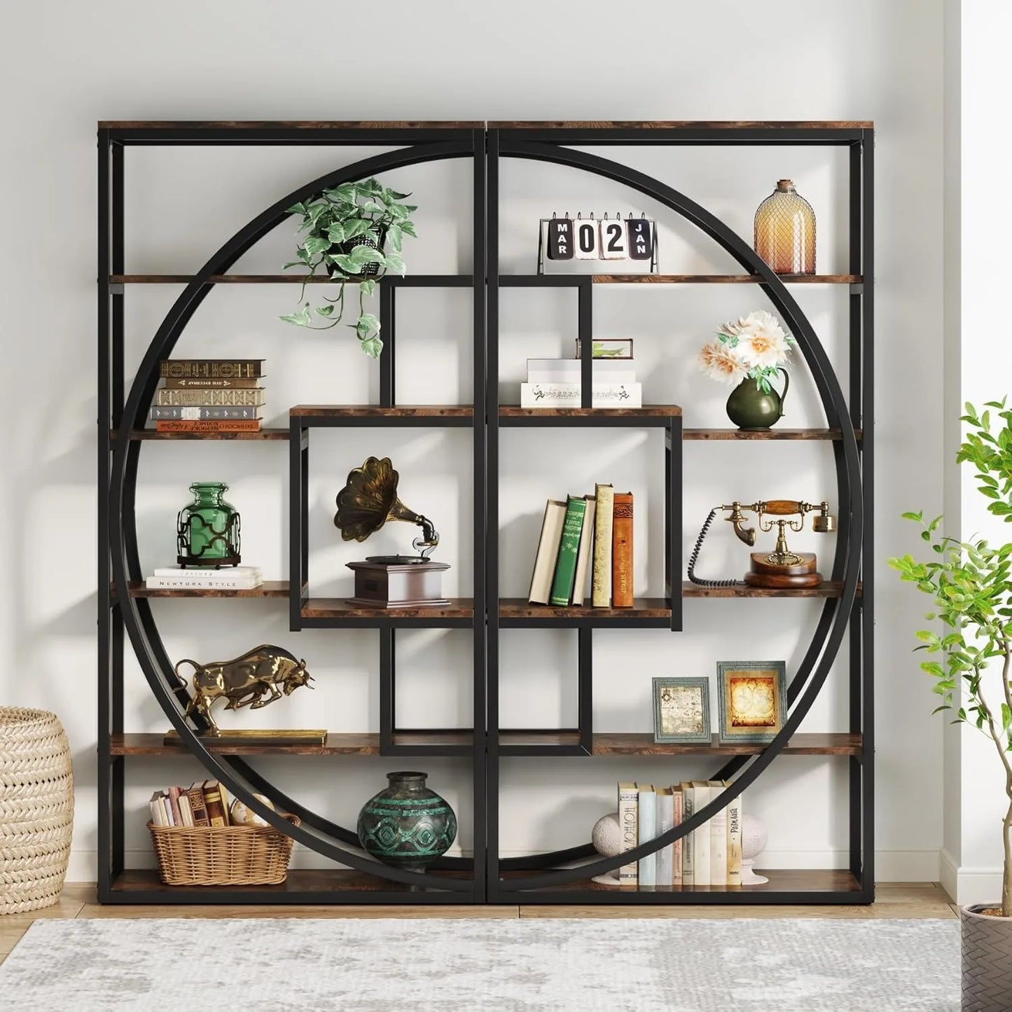 Little Tree Industrial 5 Tier Etagere Bookshelf for Living Room
