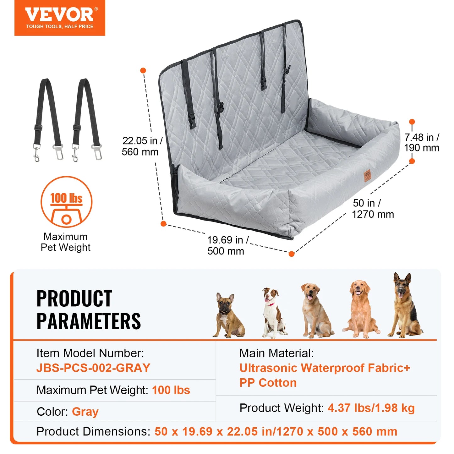 SucceBuy Dog Car Seat Waterproof Booster With Clip On Leash
