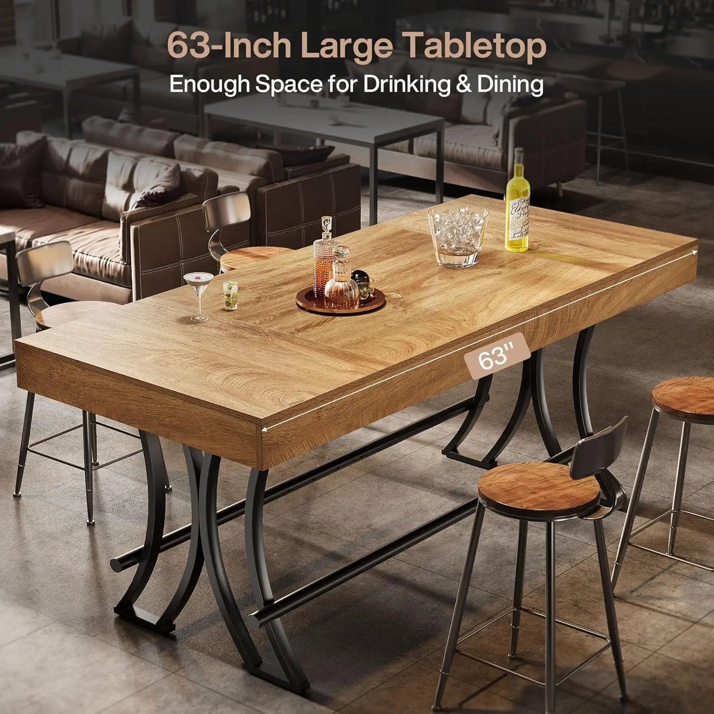 Industrial Bar Table With Metal Footrest For Home Pub Dining