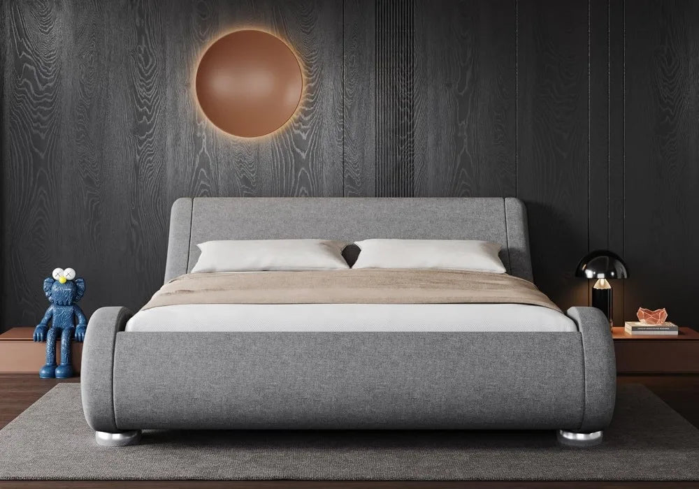 Bed Frame With Adjustable Headboard And Low Profile Upholstered Platform