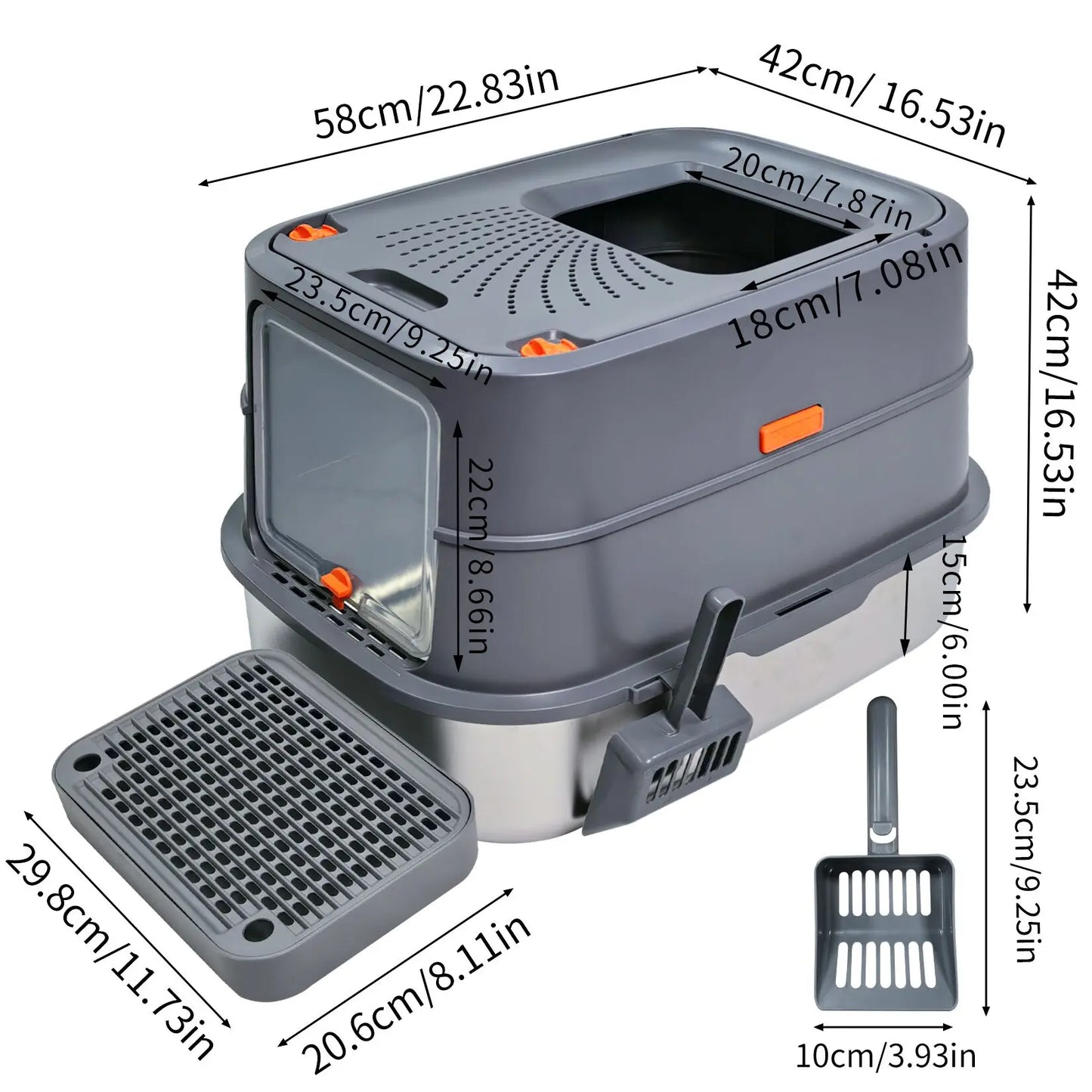 Stainless Steel Enclosed Cat Litter Box With Lid High Walls