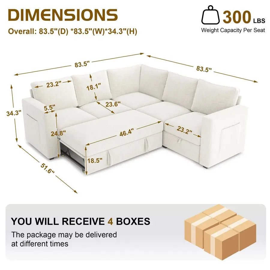 MBVM L-Shaped Sectional Sleeper Sofa For Modern Living Room