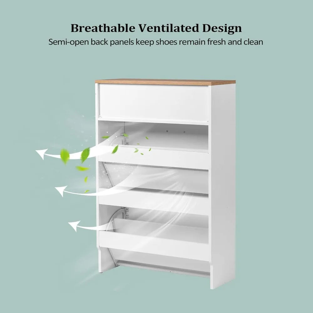 Ultra Slim Entryway Shoe Cabinet With Flip Drawers And Drop Down