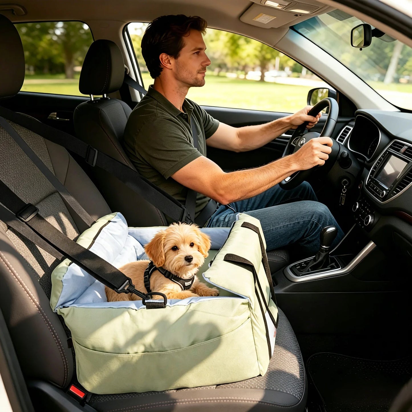 BINGOPAW Dog Car Seat With Safety Belt Washable Travel Bed