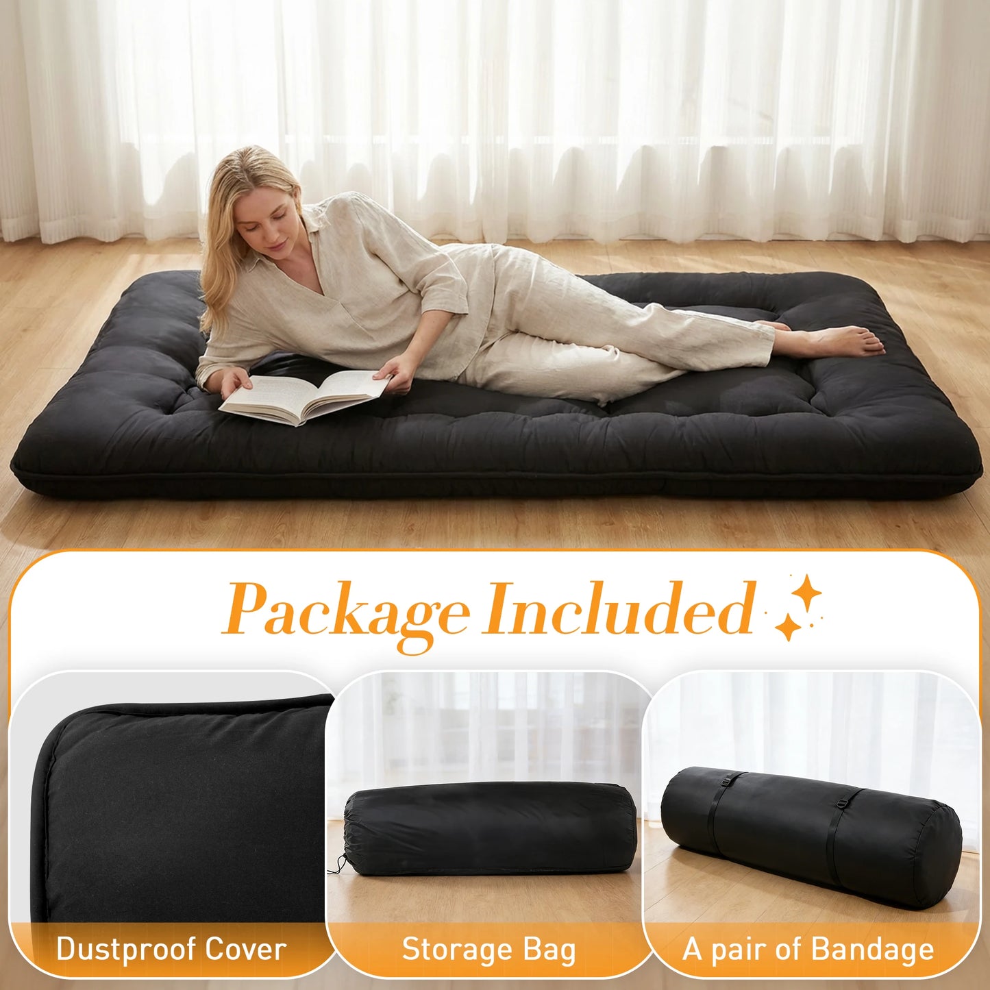JHK Portable Floor Mattress Topper With Removable Washable Cover