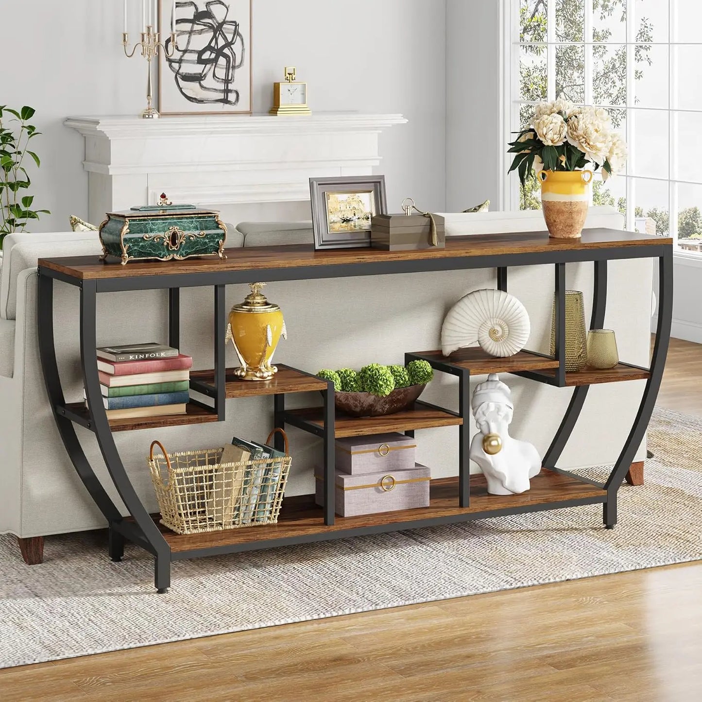 LITTLE TREE Sofa Table With Shelves Console Entryway TV Stand