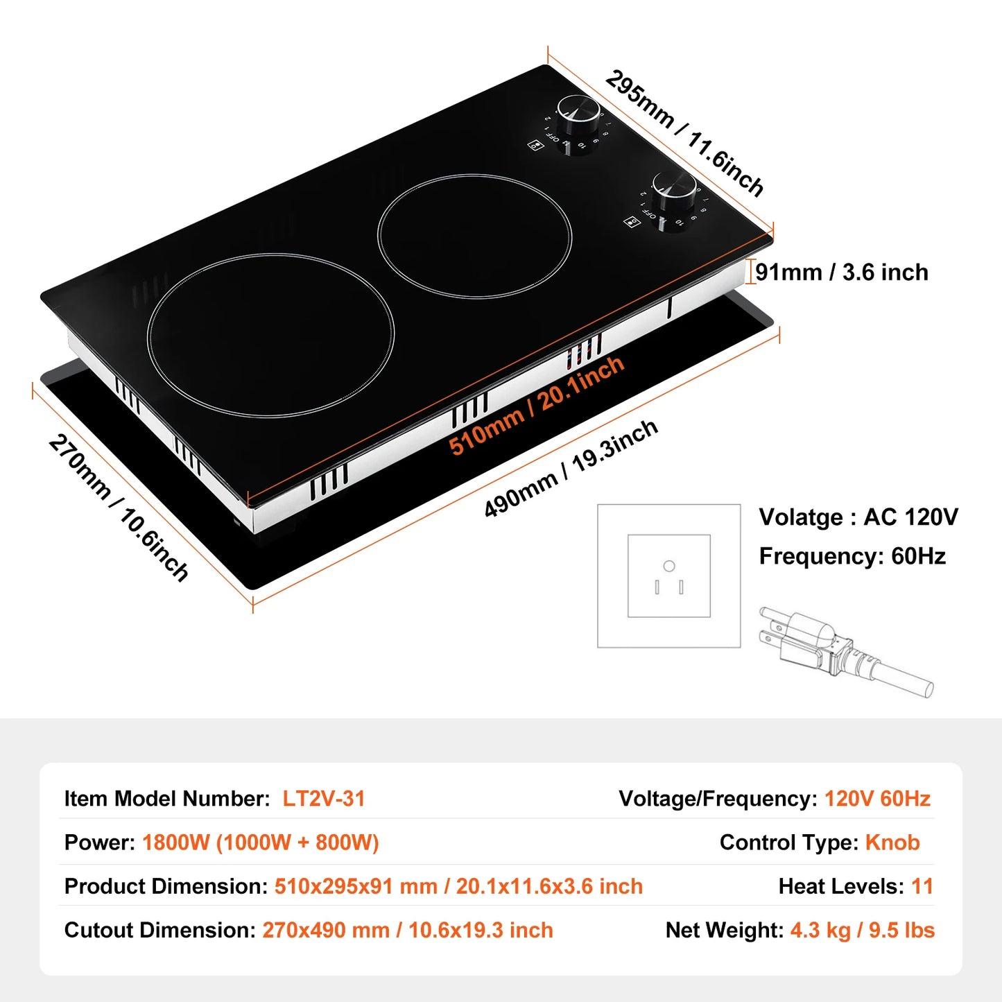 SucceBuy Built In Electric Cooktop Ceramic Glass Top With Knob Control 11 Power Levels For Home Cooks