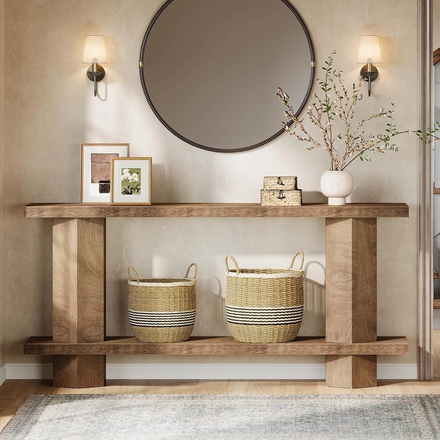 LITTLE TREE Wooden Console Sofa Table for Living Room Hallway