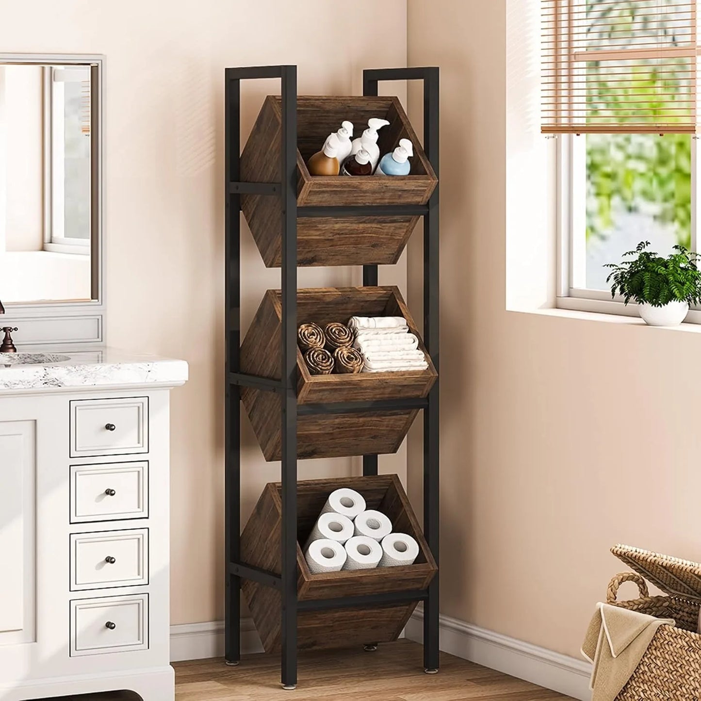 LITTLE TREE 3-Tier Basket Stand For Living Room Organizer