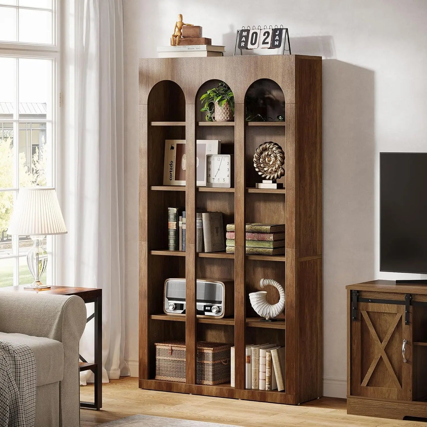 Little Tree 5-Tier Bookshelf Mid Century Modern Open Shelves