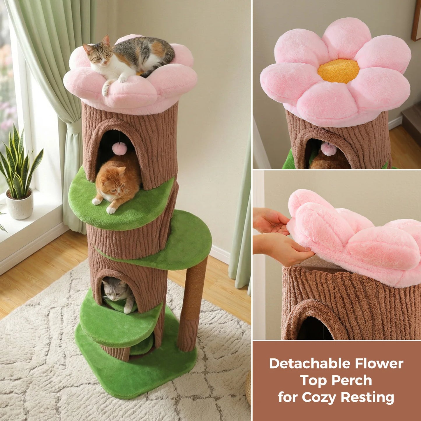 PAWZ Road Tall Cat Tree Tower With 4 Condos And Thick Scratching Post For Indoor Luxury Cats