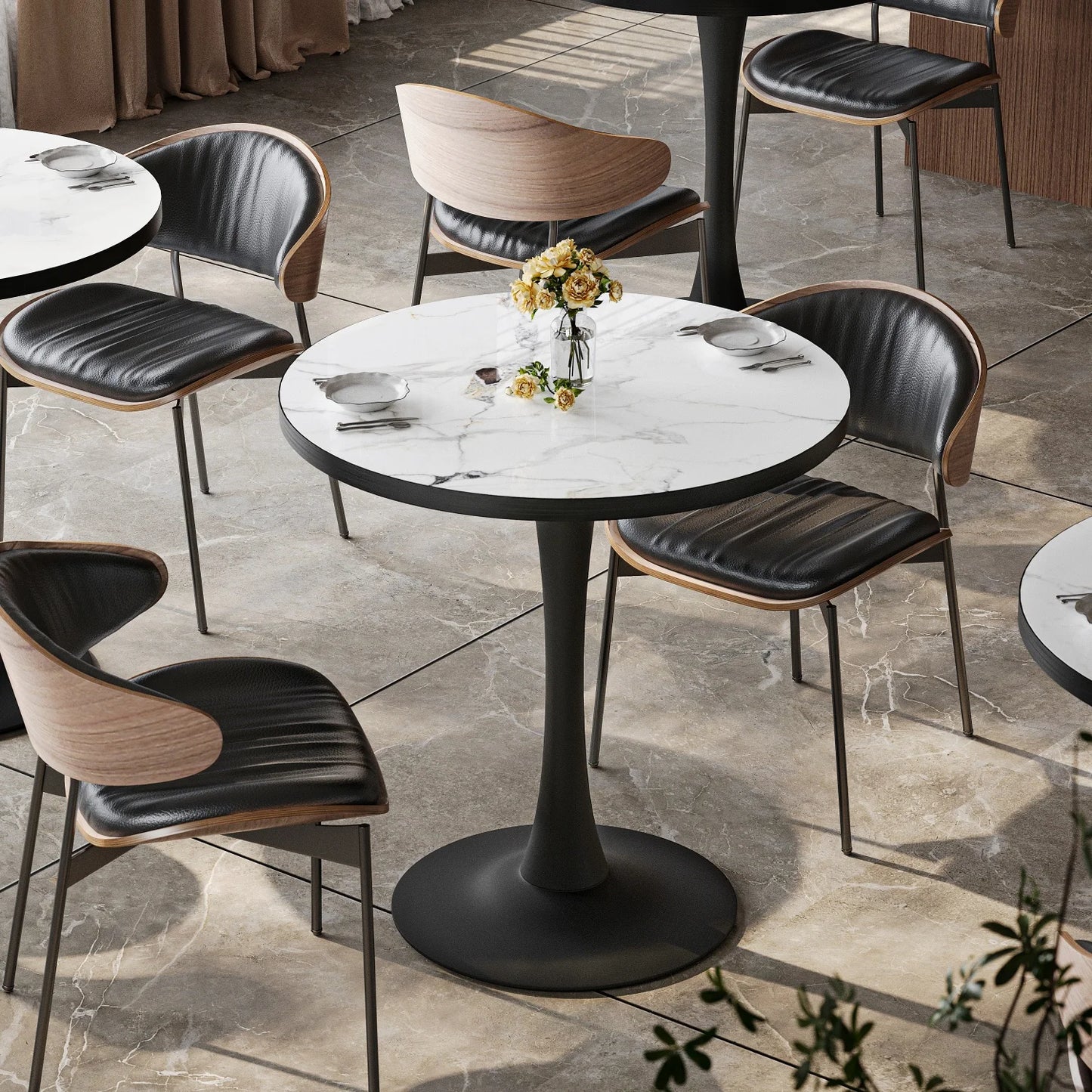 Marble Stone Round Dining Table Pedestal For 2 To 3 People