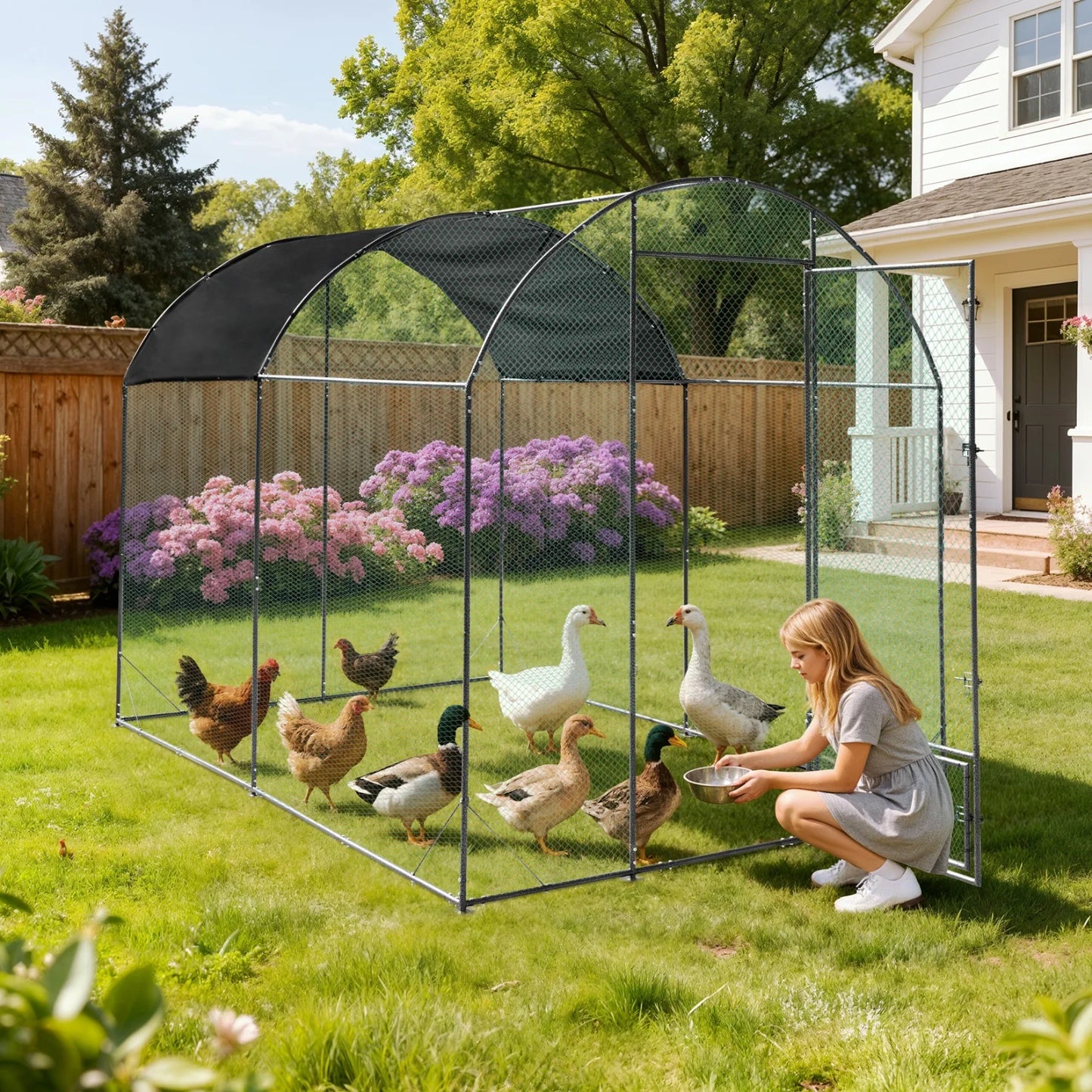 BINGOPAW Metal Walk In Chicken Coop with Nylon Netting