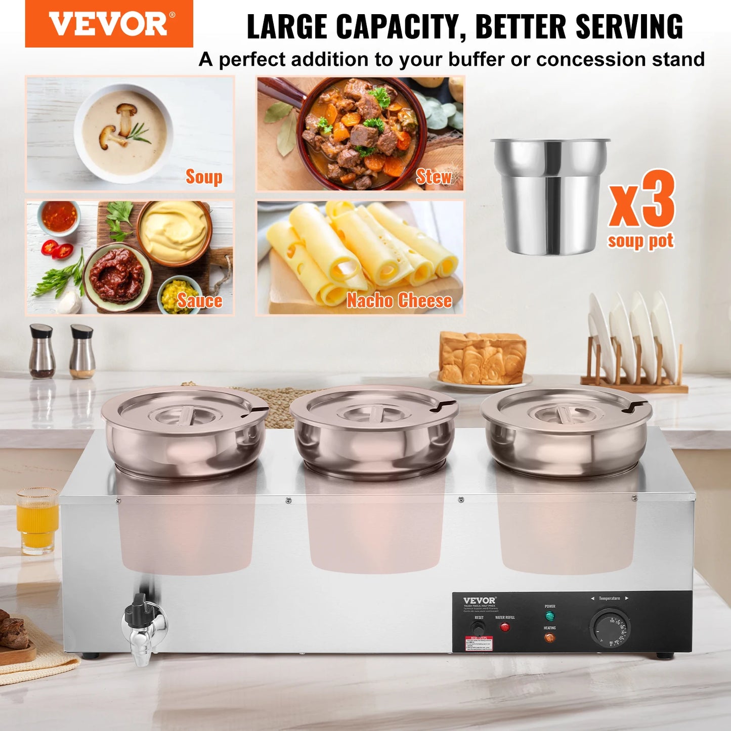 SucceBuy Electric Soup Warmer 7.4QT Commercial Heavy Duty Pot With Adjustable Temp For Restaurants Buffets