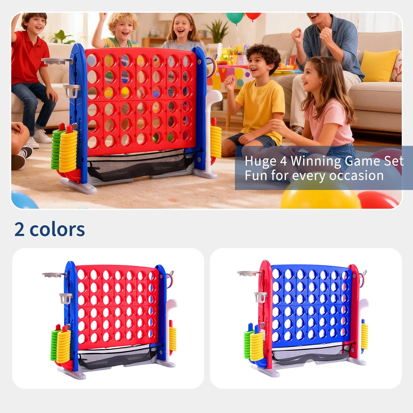 Giant 4 In 1 Outdoor Yard Game Set With Adjustable Height Basketball Hoop Ring Toss Connect Four For Family Fun