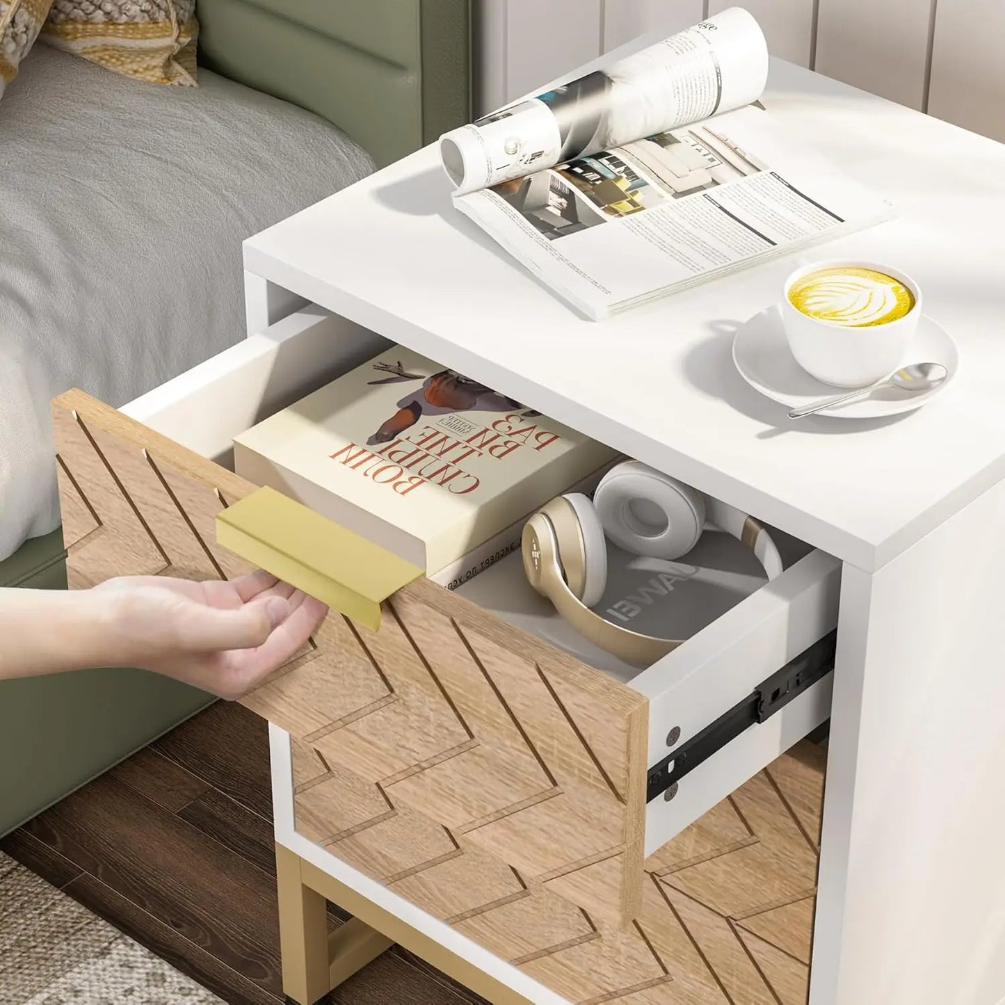 Little Tree Modern Nightstand With Chevron Design Bedside Table