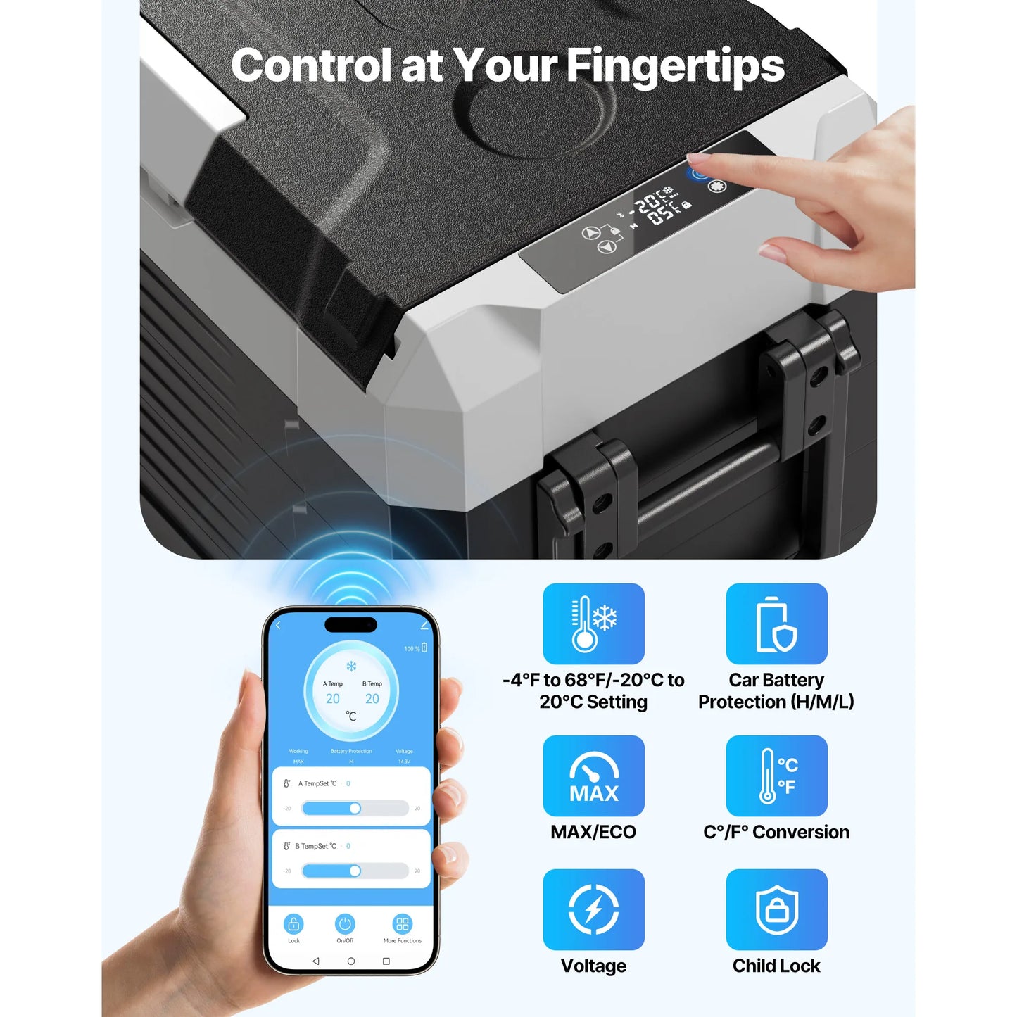 SucceBuy Car Refrigerator Dual Zone 37 48 58QT With Smart App Control Wheels For RV Boat Truck Cooler