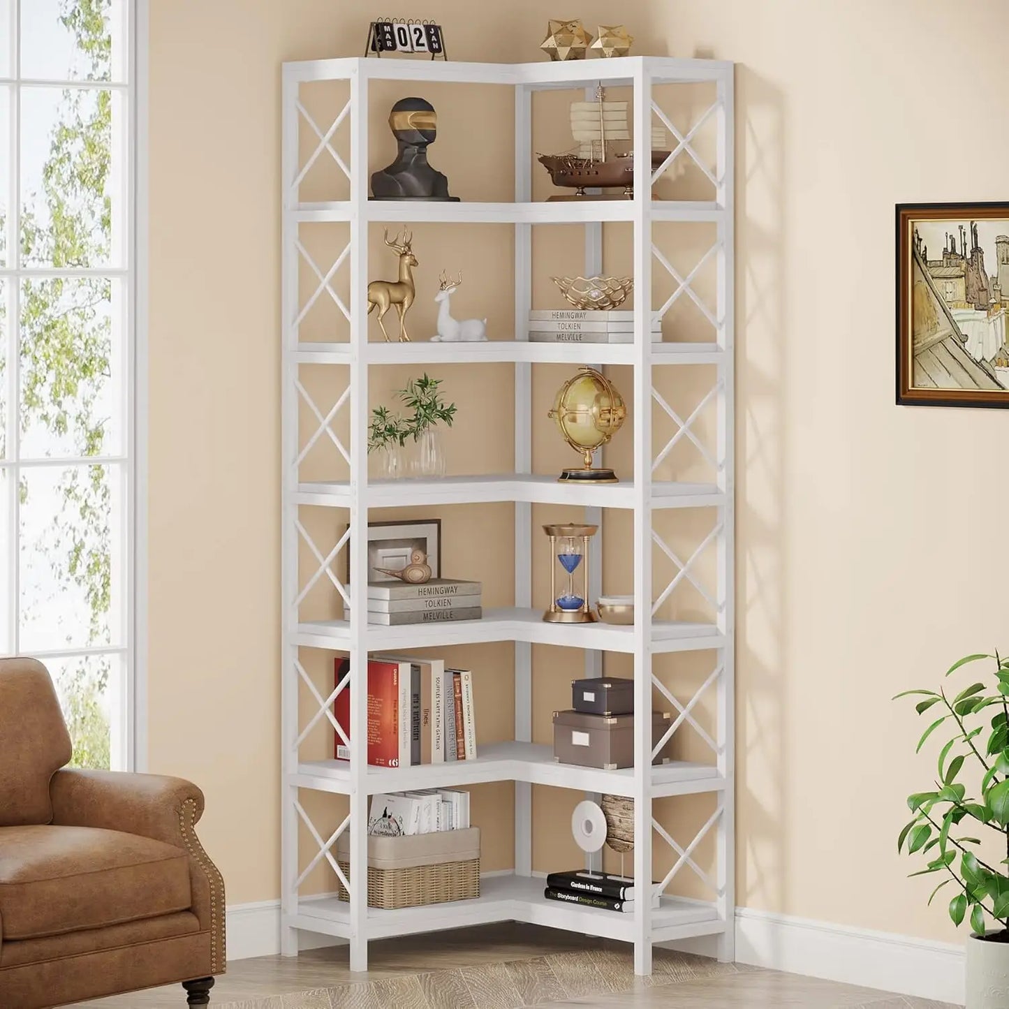 Little Tree 7 Tier Corner Bookcase With Open Metal Frame