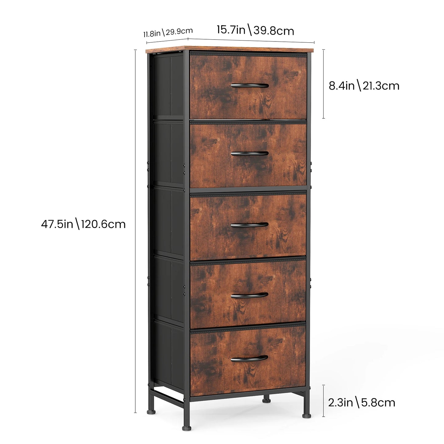 JHK Modern Dresser With 5 Fabric Drawers And Steel Frame