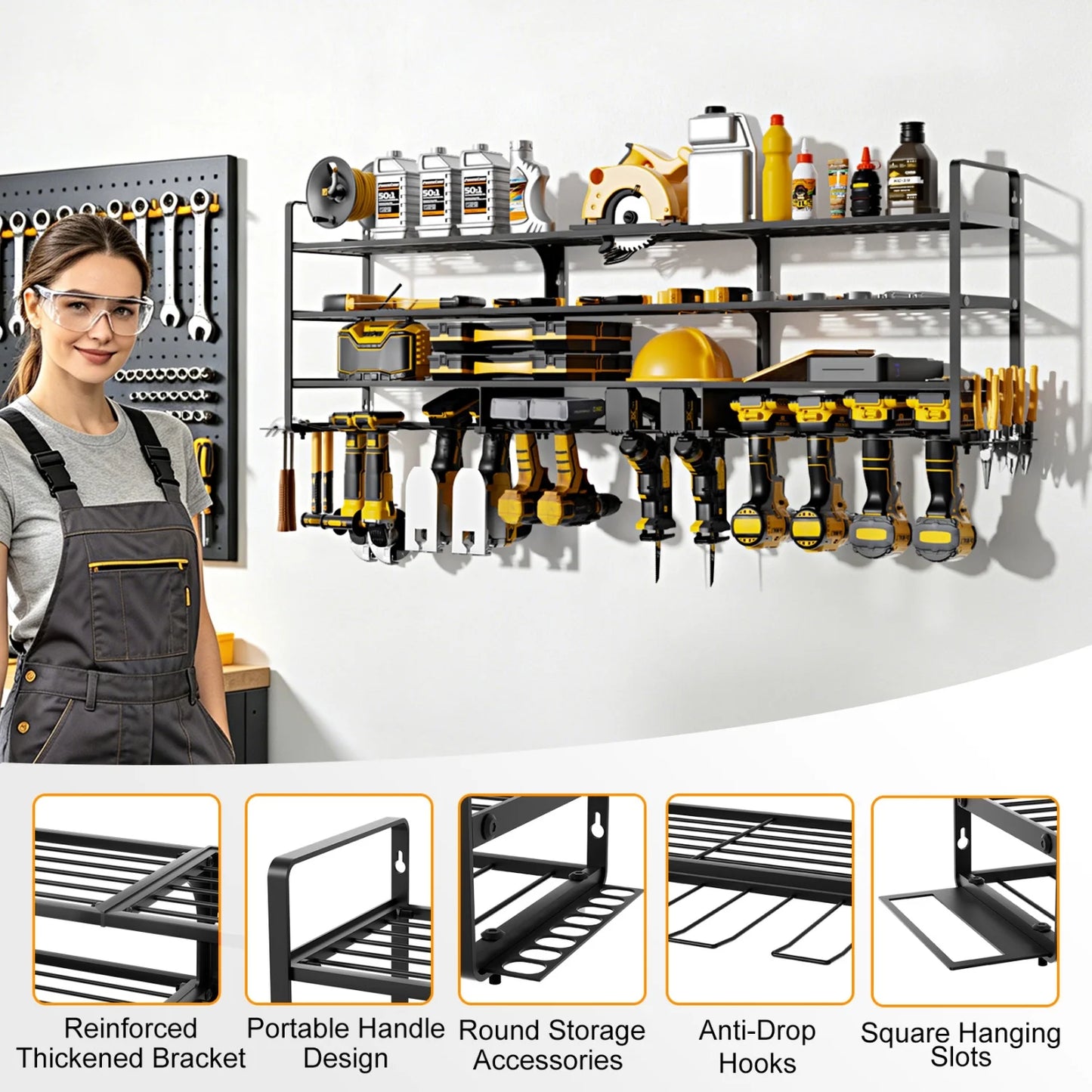 Sturdy Wall Mounted Power Tool Rack Holds 12 Drills