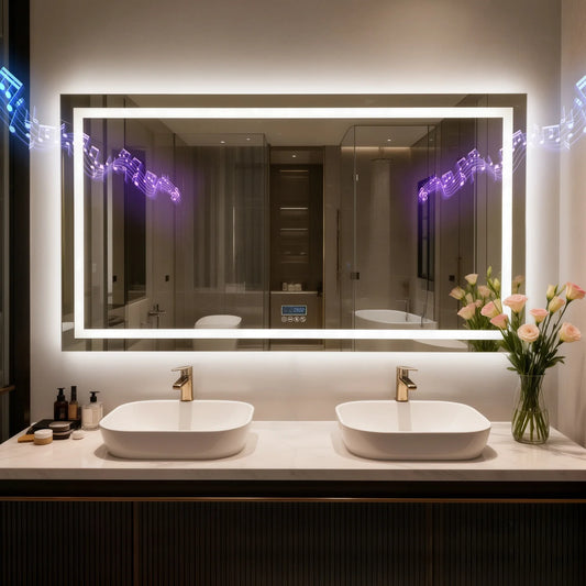 Bluetooth LED Bathroom Mirror With Dual Speaker Digital Display Antifog