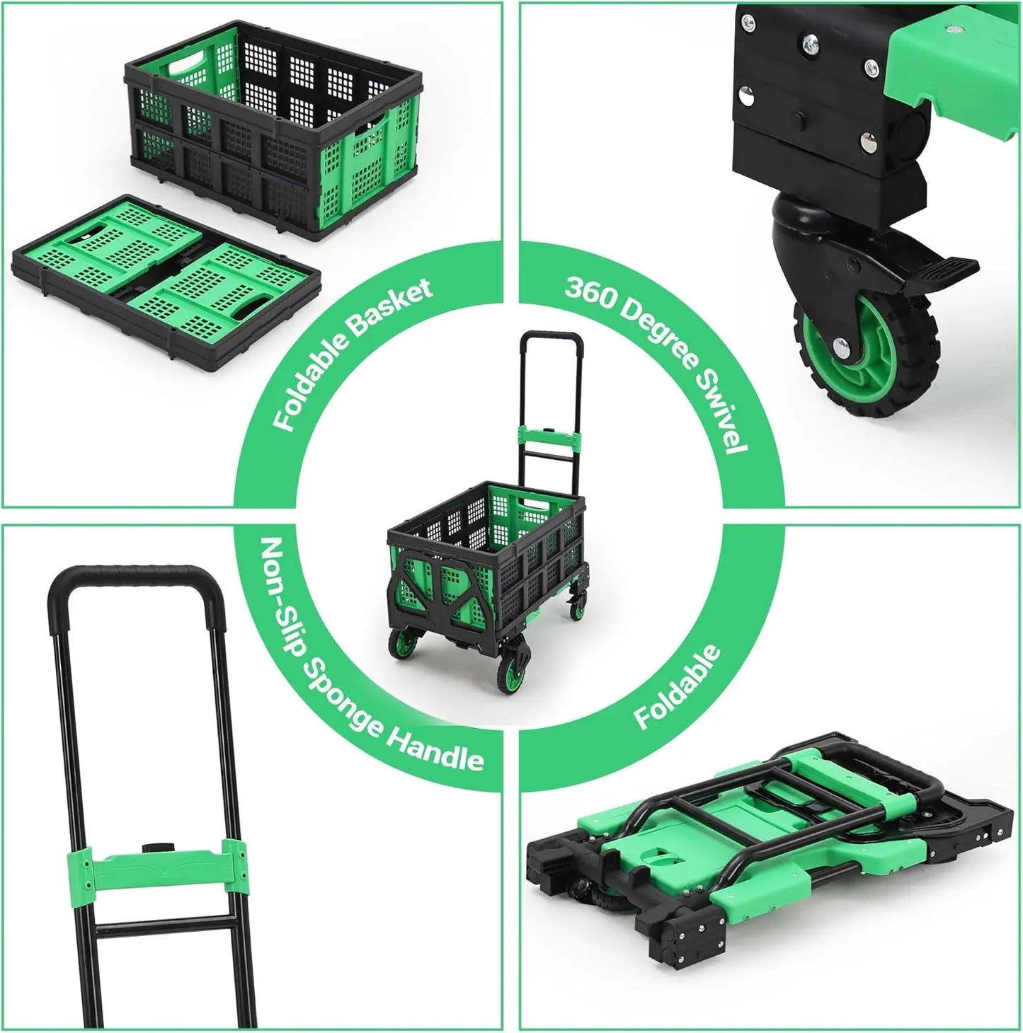 Heavy Duty 2 In 1 Folding Hand Truck Dolly Cart With Foldable Basket 330 Lb Capacity 4 Wheels For Travel And Office