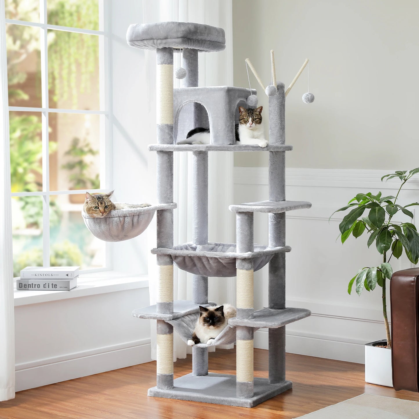 PAWZ Road Tall Cat Tree For Indoor Cats Multi Level Plush Condo With Scratching Posts Perches Caves Durable 180cm