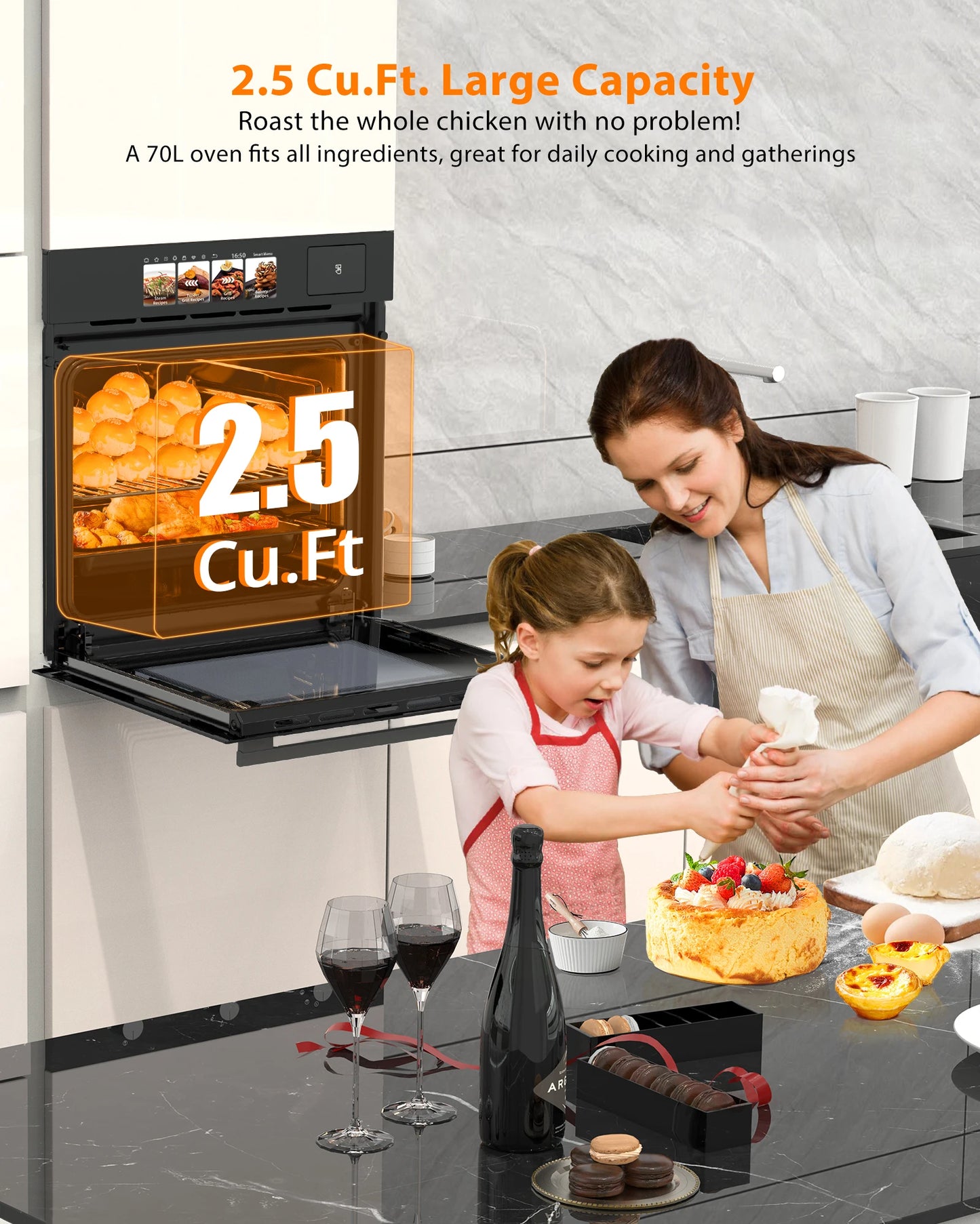 Acekool Single Wall Oven Convection Electric With 8 Modes Touch Screen