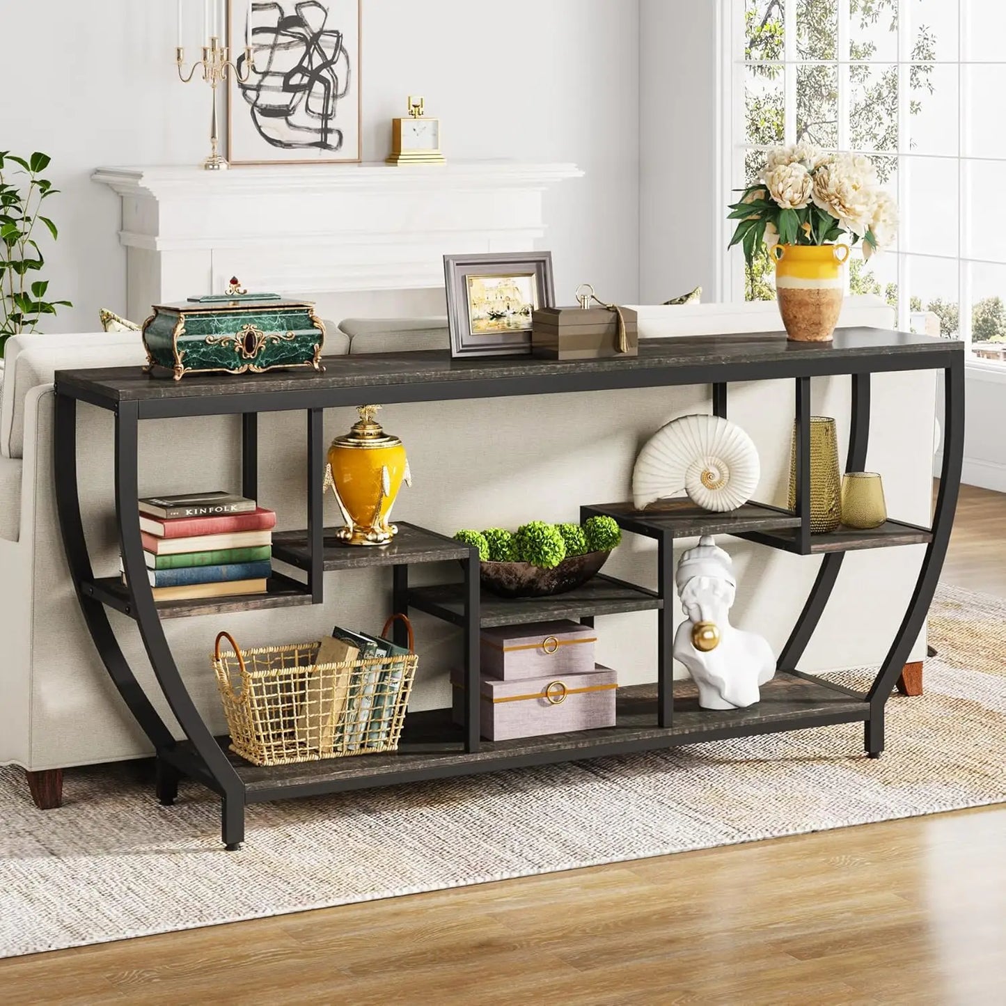 LITTLE TREE Sofa Table With Shelves Console Entryway TV Stand