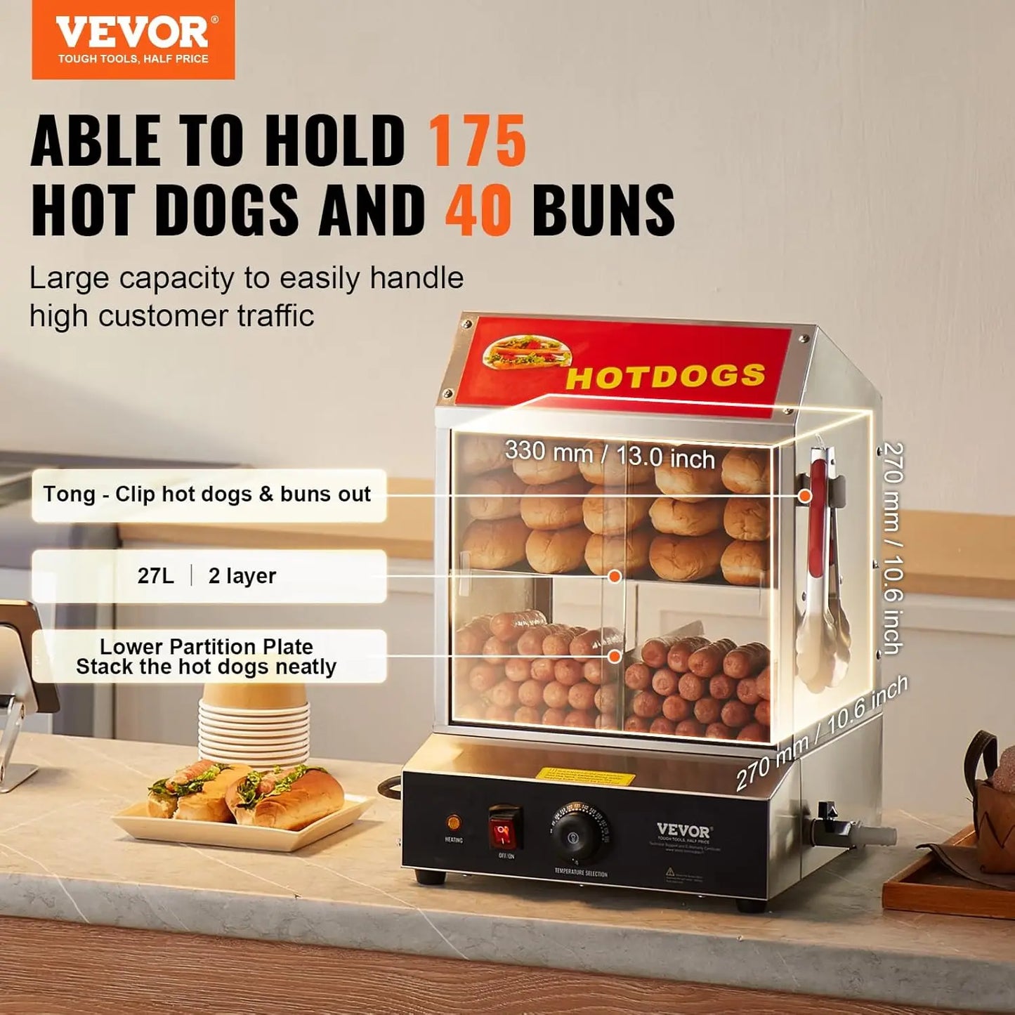 XMSJ Hot Dog Steamer Two Tier With Temperature Control