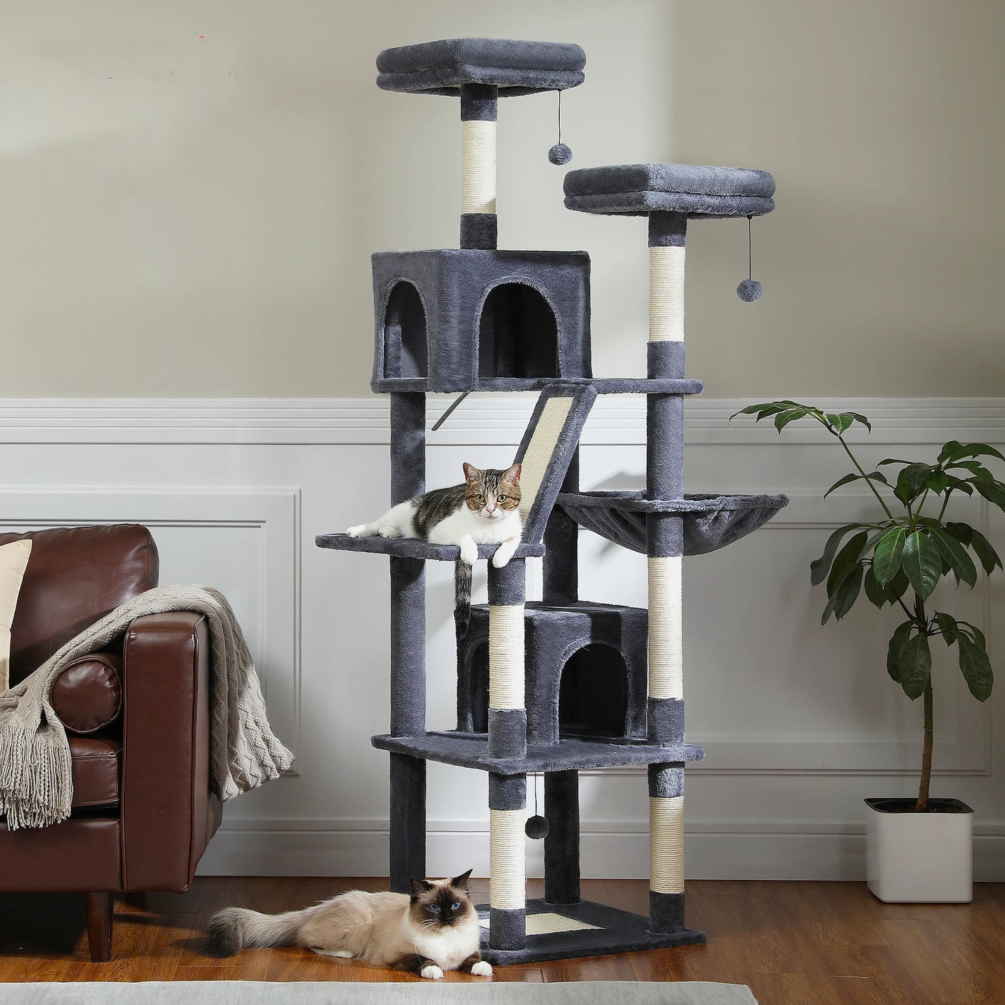 PAWZ Road Tall Cat Tree For Indoor Cats Multi Level Plush Condo With Scratching Posts Perches Caves Durable 180cm