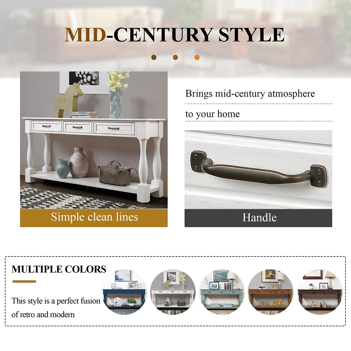 TWISTER.CK Wood Console Table With Premium Solid Wood Frame And 3 Drawers For Entryways And Hallways