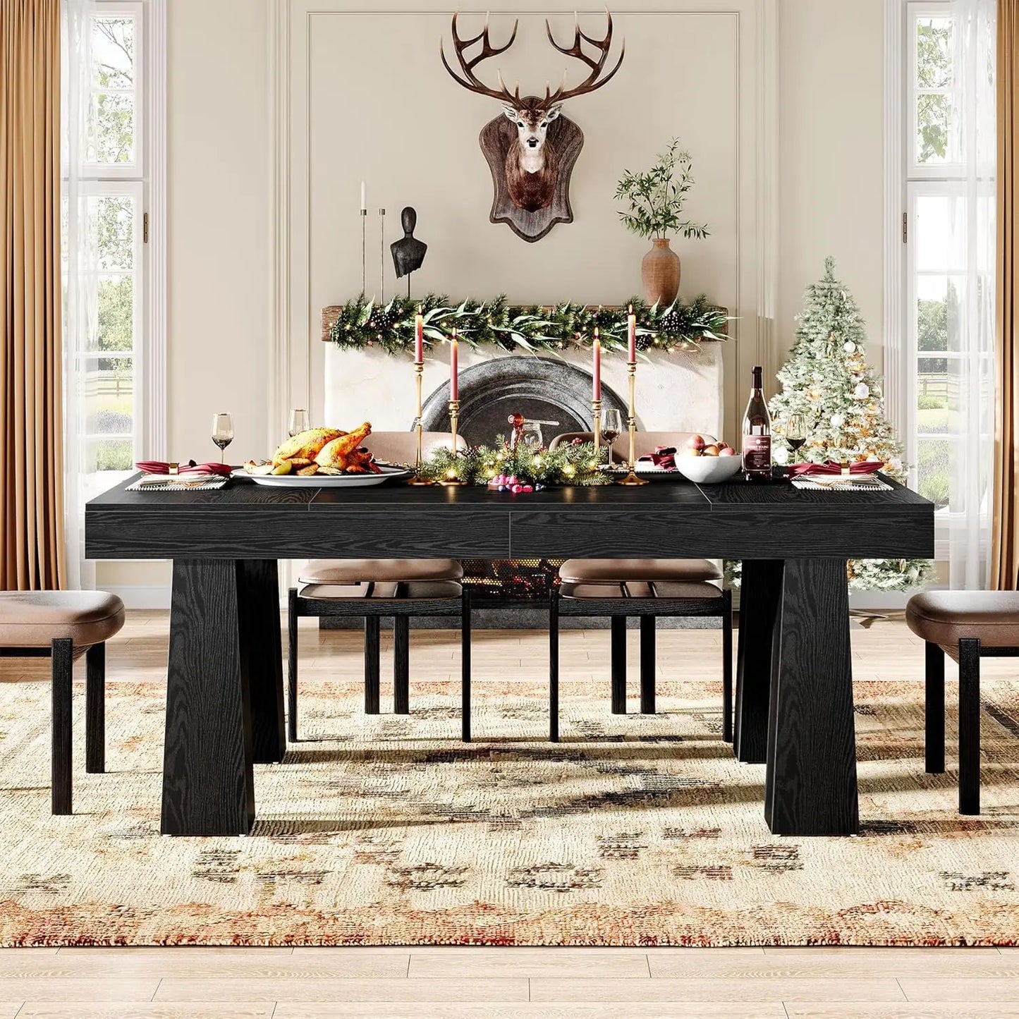 Modern Rectangular Dining Table With Heavy Duty Tapered Legs