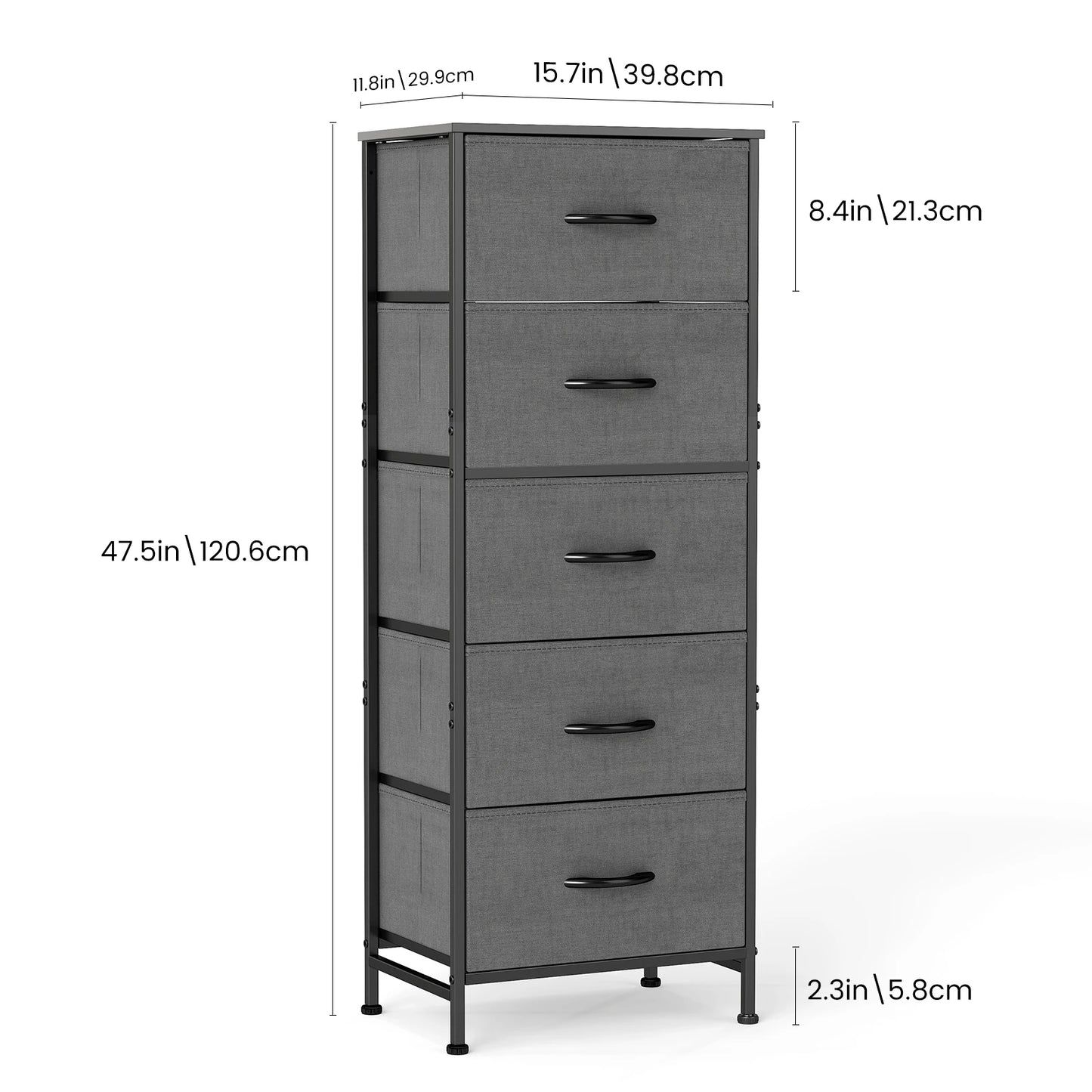 JHK Modern Dresser With 5 Fabric Drawers And Steel Frame
