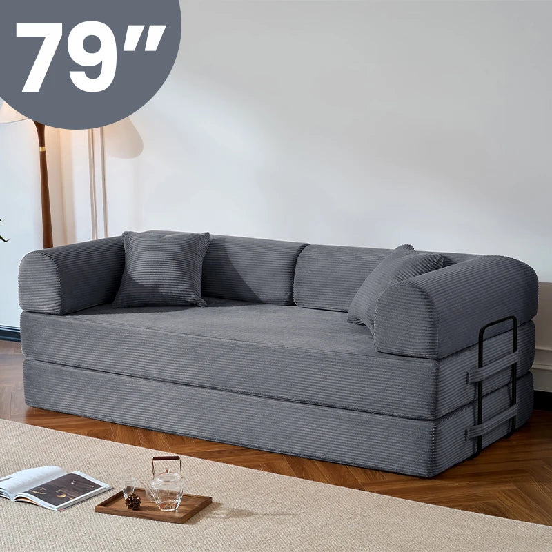 NONECN Folding Convertible Sofa Bed Corduroy Upholstered Couch