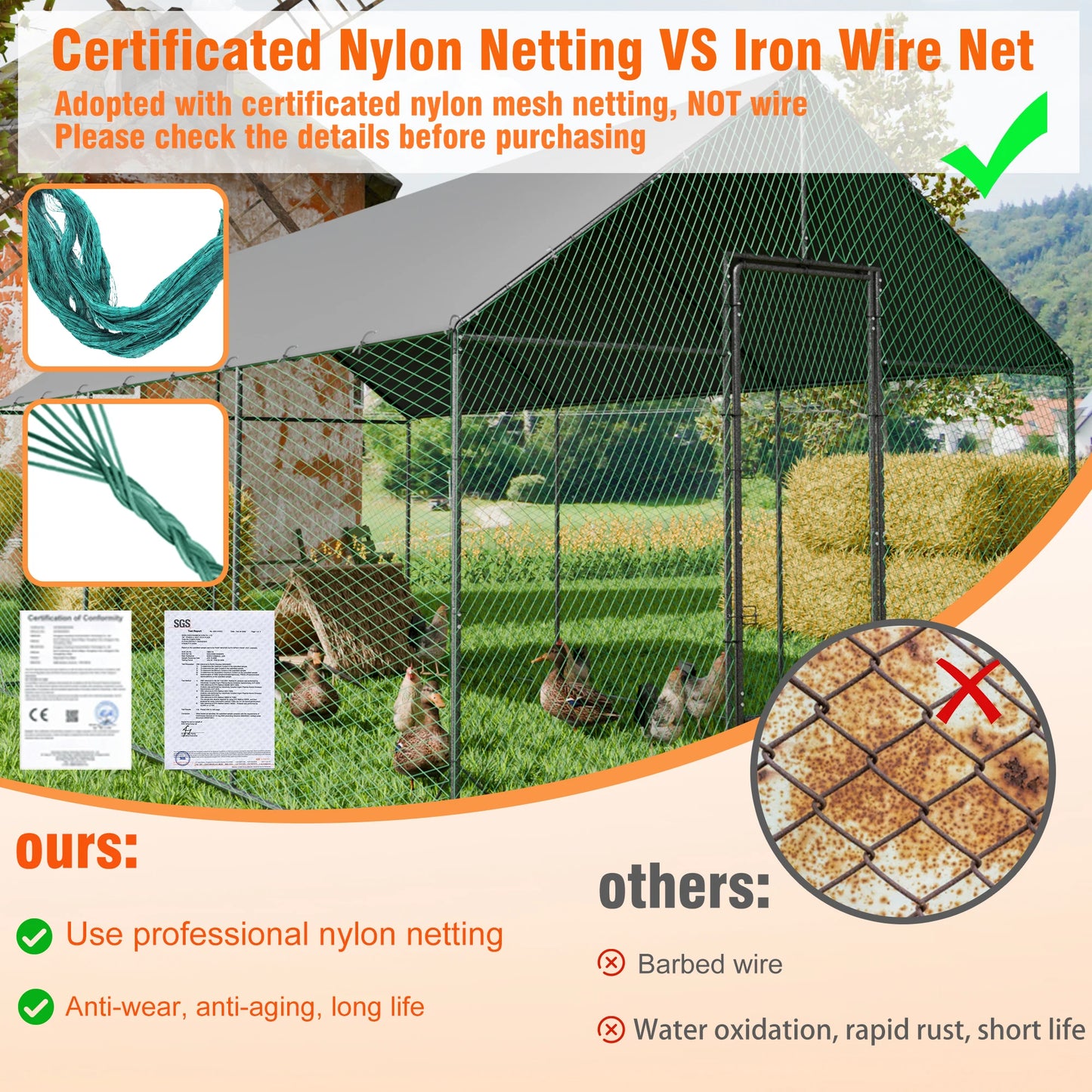 BINGOPAW Heavy-Duty Metal Chicken Coop With Cover And Netting