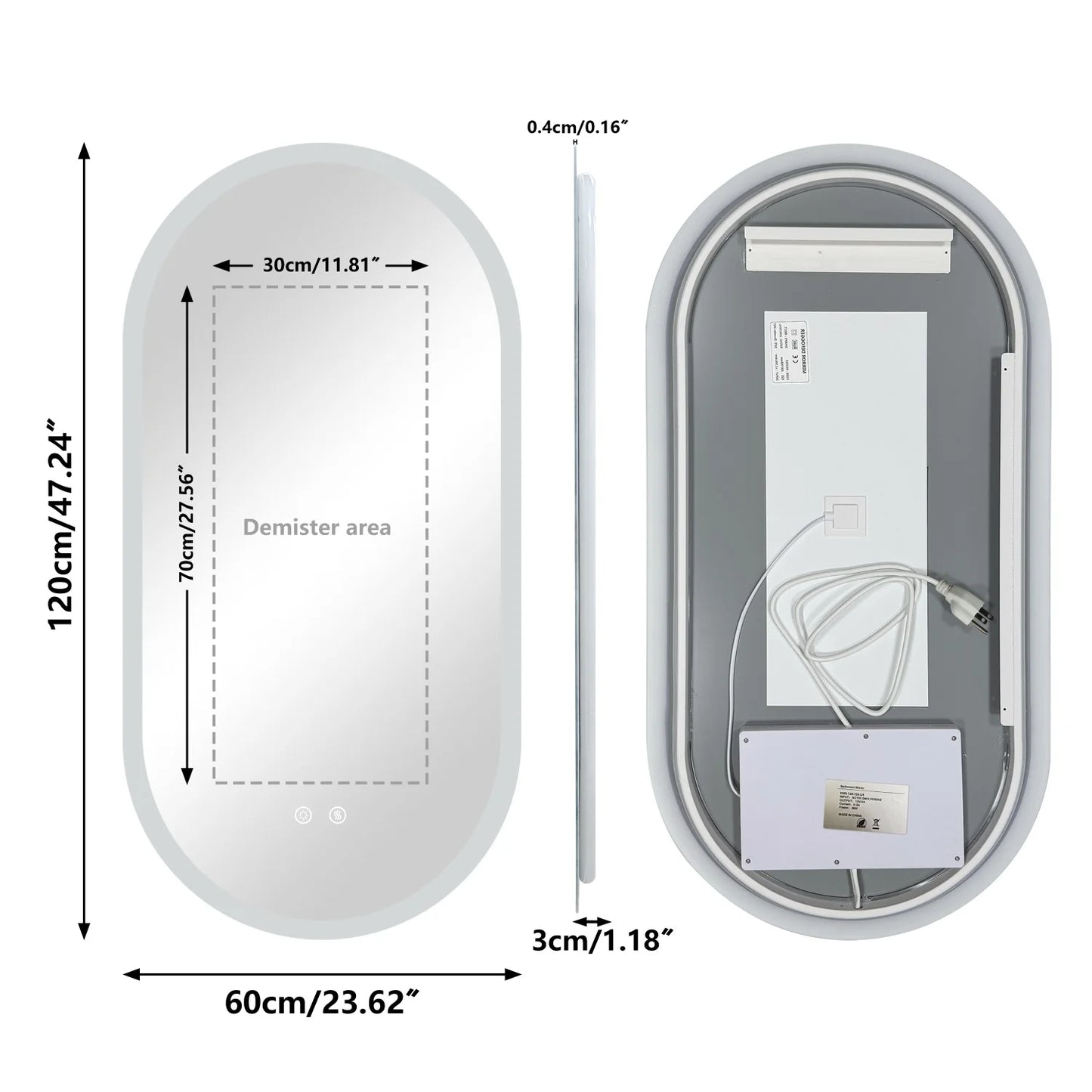 Illuminated Oval Bathroom Mirror With Backlit Tempered Glass Antifog Makeup