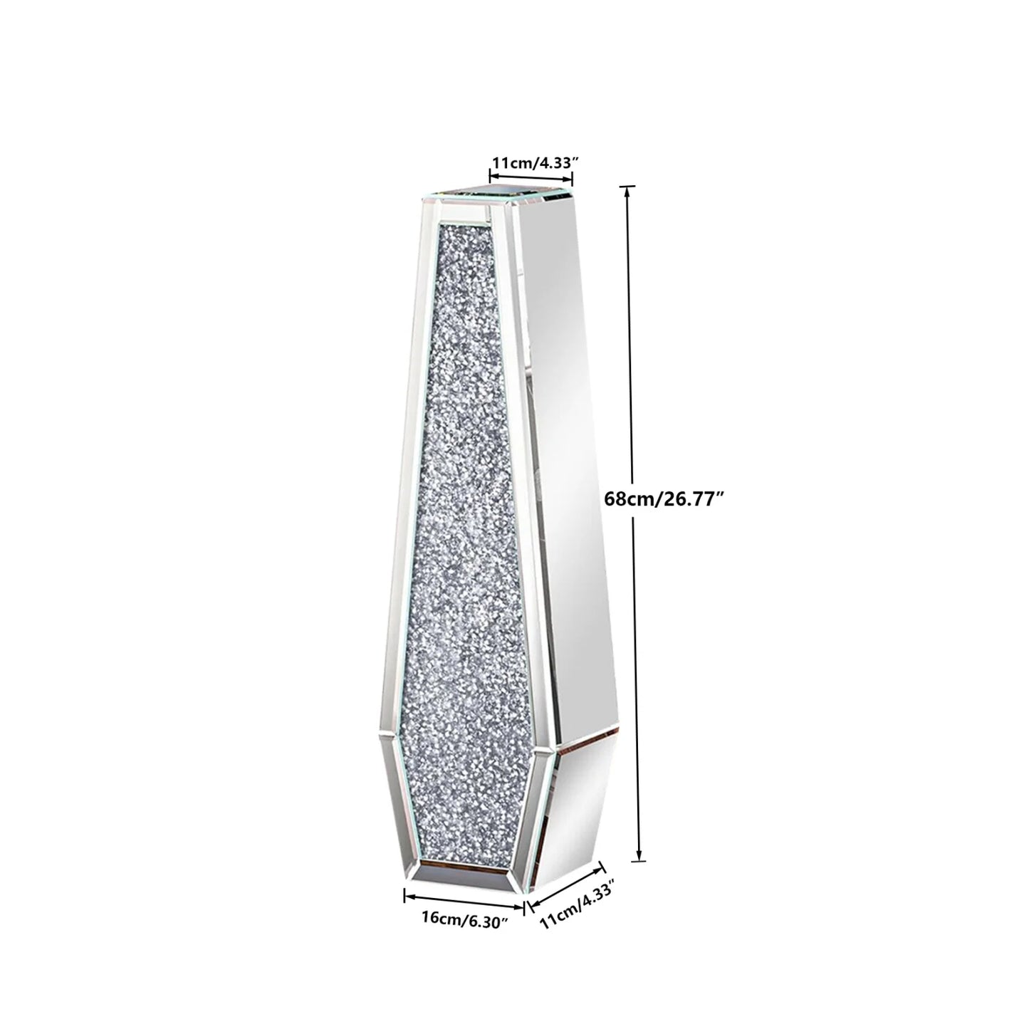 Crushed Diamond Mirrored Floor Vase Silver Glass Modern Decor