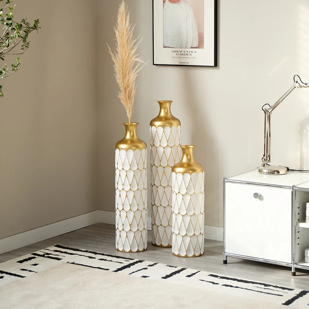 TWISTER.CK Floor Metal Vase Set 3 Piece Modern Drop Shaped Standing Vases For Living Room Decor