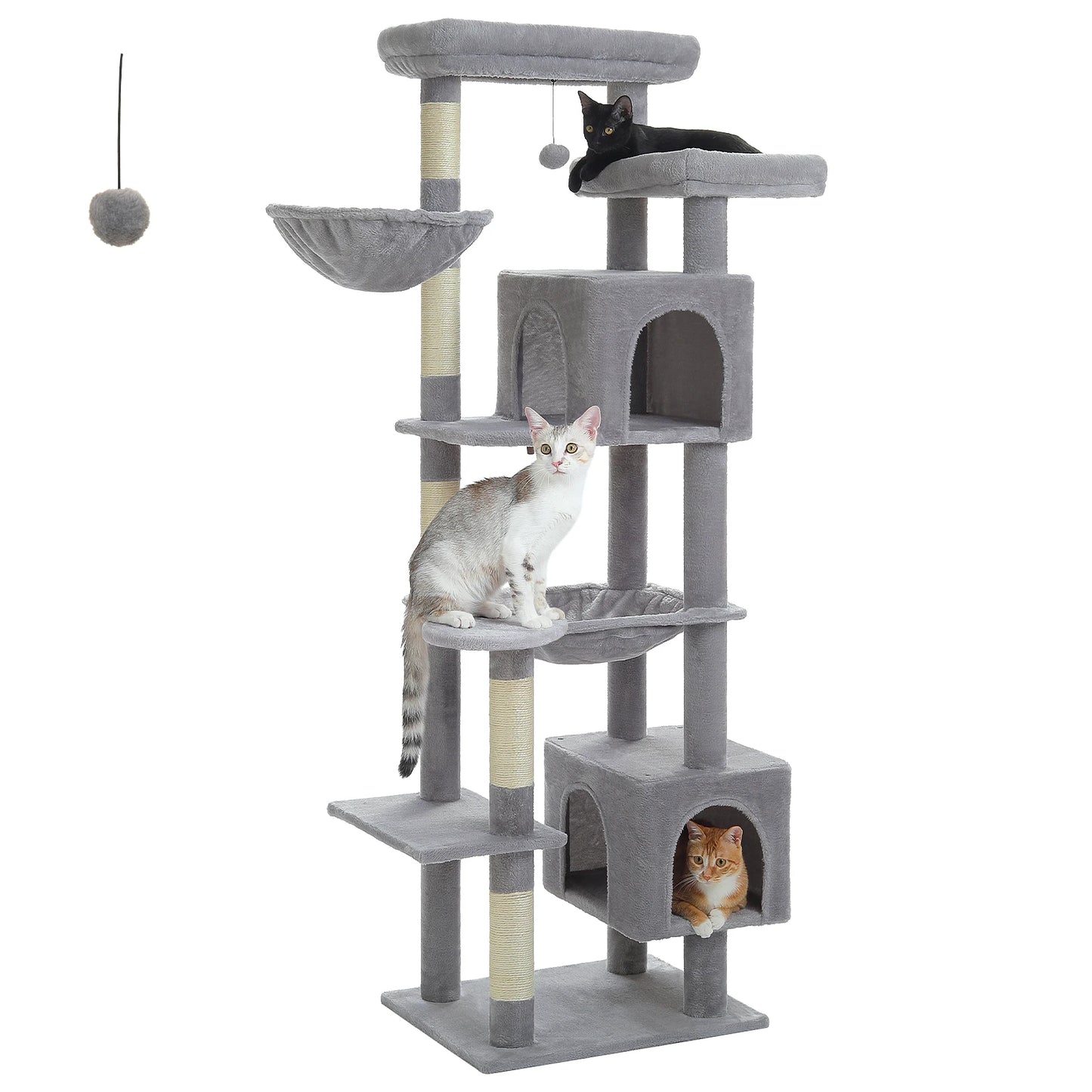 PAWZ Road Tall Cat Tree For Indoor Cats Five Tier With Super Large Hammock And Scratching Posts