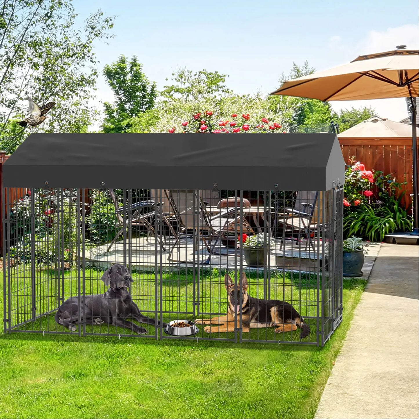Dog Cage Pet Run Enclosure Playpen With Roof For Kennel