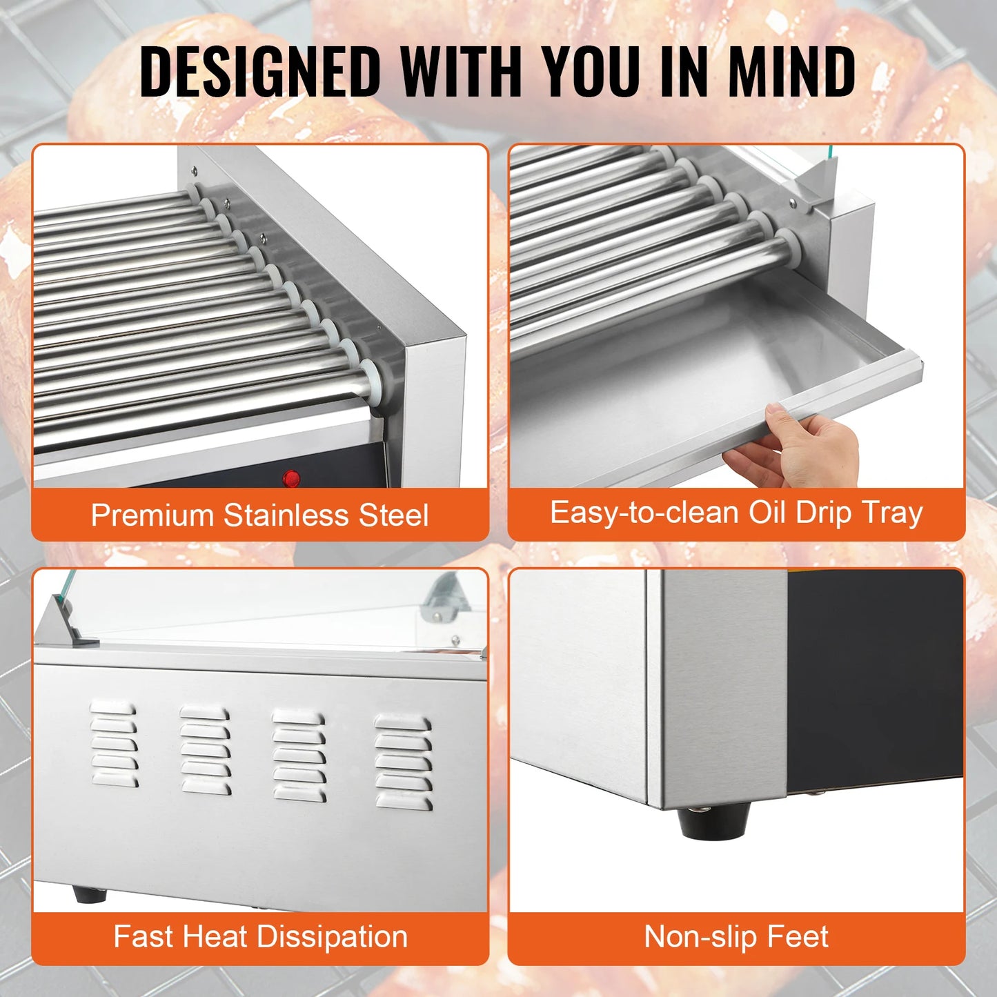 SucceBuy Commercial Hot Dog Roller Durable Electric Sausage Maker For Camping Parties Home Use 110V Steel