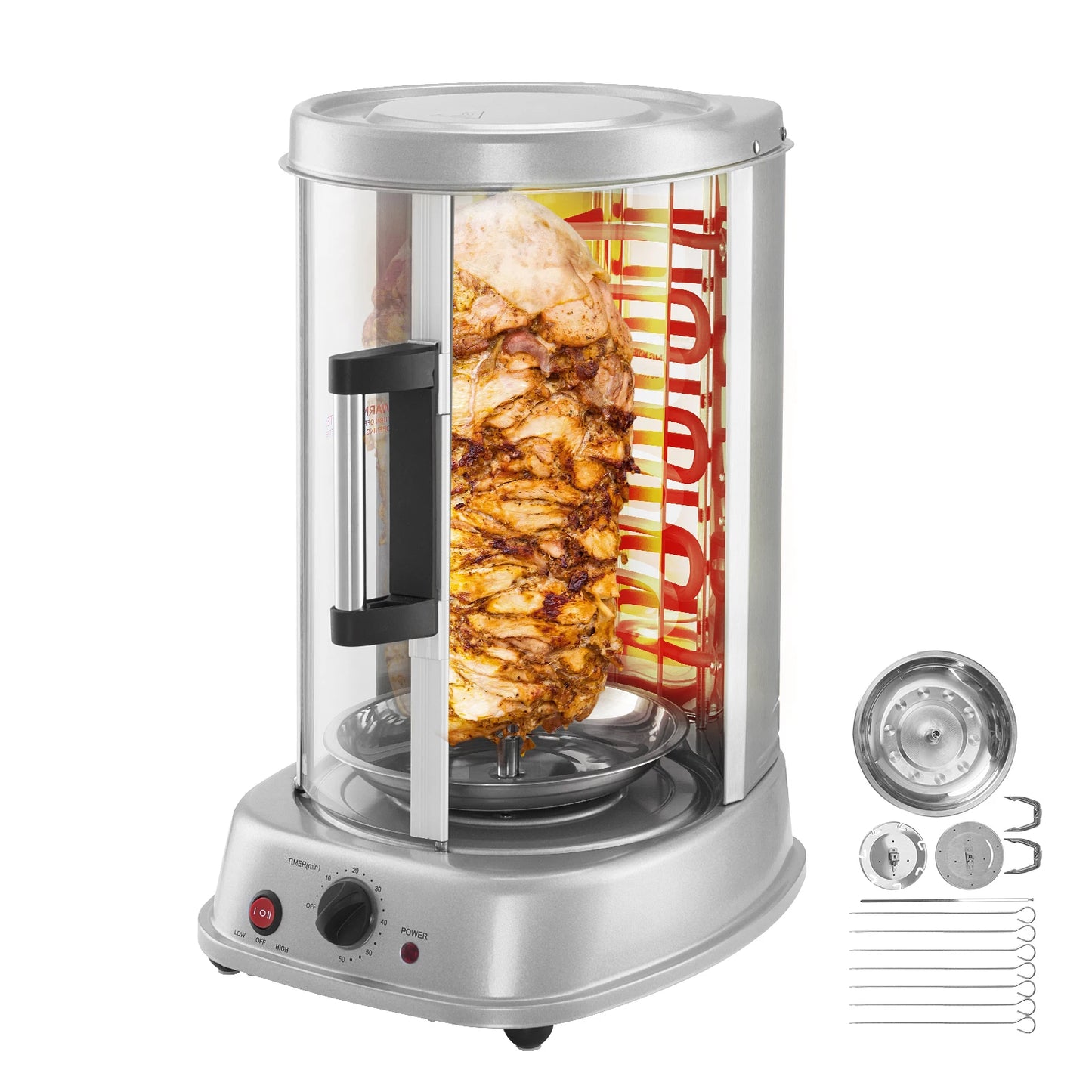 SucceBuy Electric Shawarma Grill Machine 1500W Stainless Steel Rotisserie Gyro Doner Kebab Oven For Home Use
