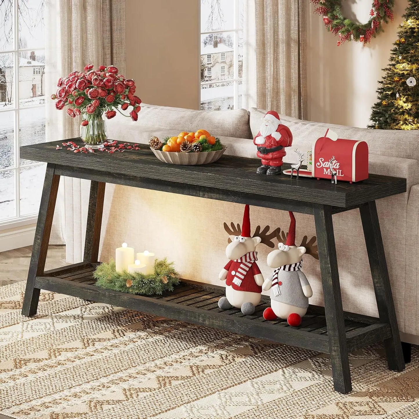 LITTLE TREE Farmhouse 2-Tier Console Table For Entryway