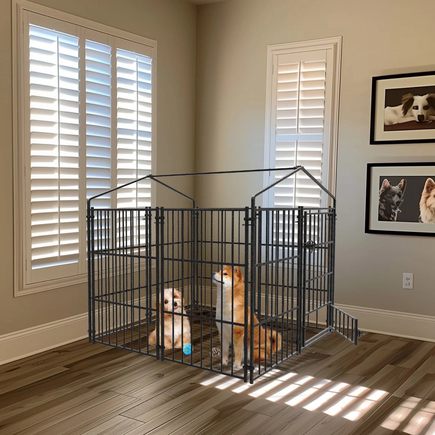 Outdoor Dog Kennel With Roof Heavy Duty Metal Crate