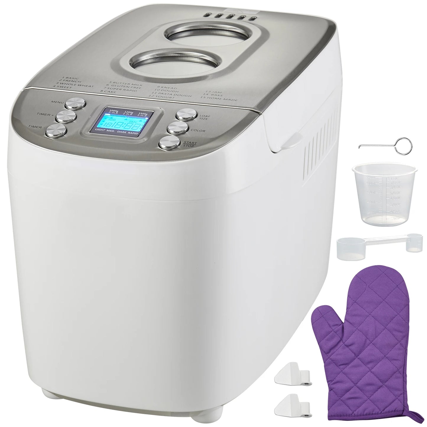 SucceBuy 3 Lb Bread Maker 15-In-1 Automatic Dough Machine With Nonstick Ceramic Pan Gluten Free Setting For Home Bakers