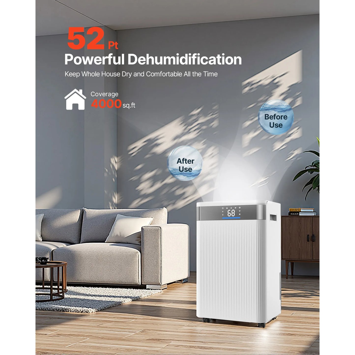 SucceBuy 52 Pint Dehumidifier For Home And Basement With Drain Hose Smart Humidity Control Low Noise
