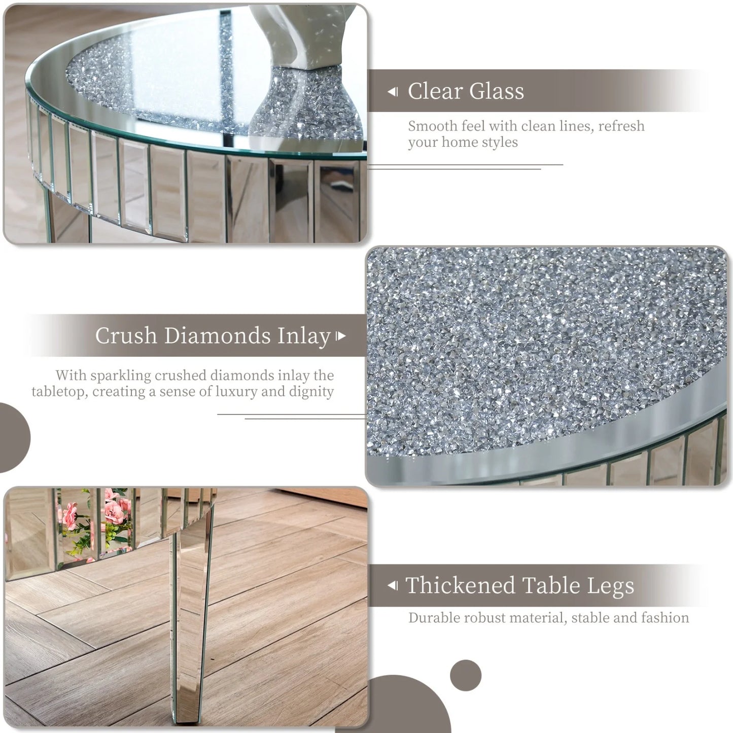 Round Mirrored End Table With Crystal Beveled Glass Edge