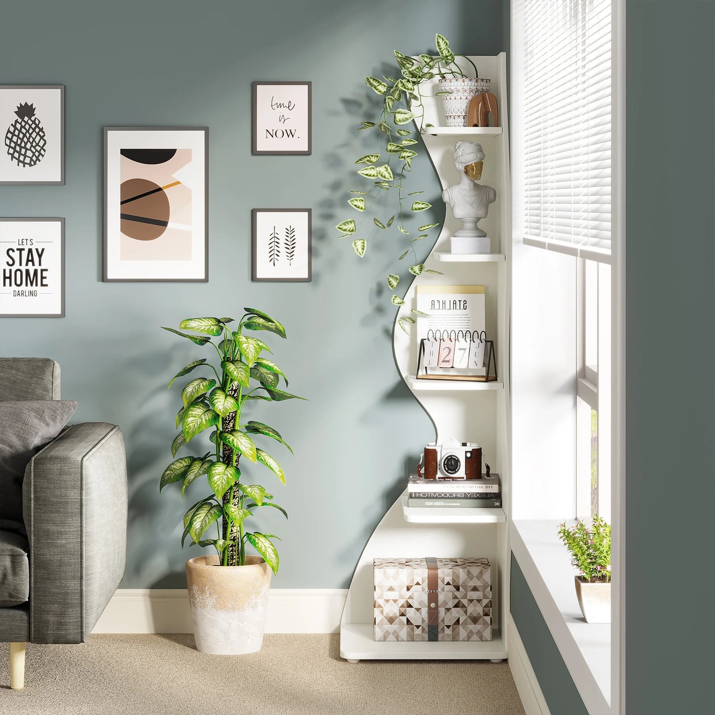 Little Tree Corner Shelf Modern Wall Bookshelf Plant Stand