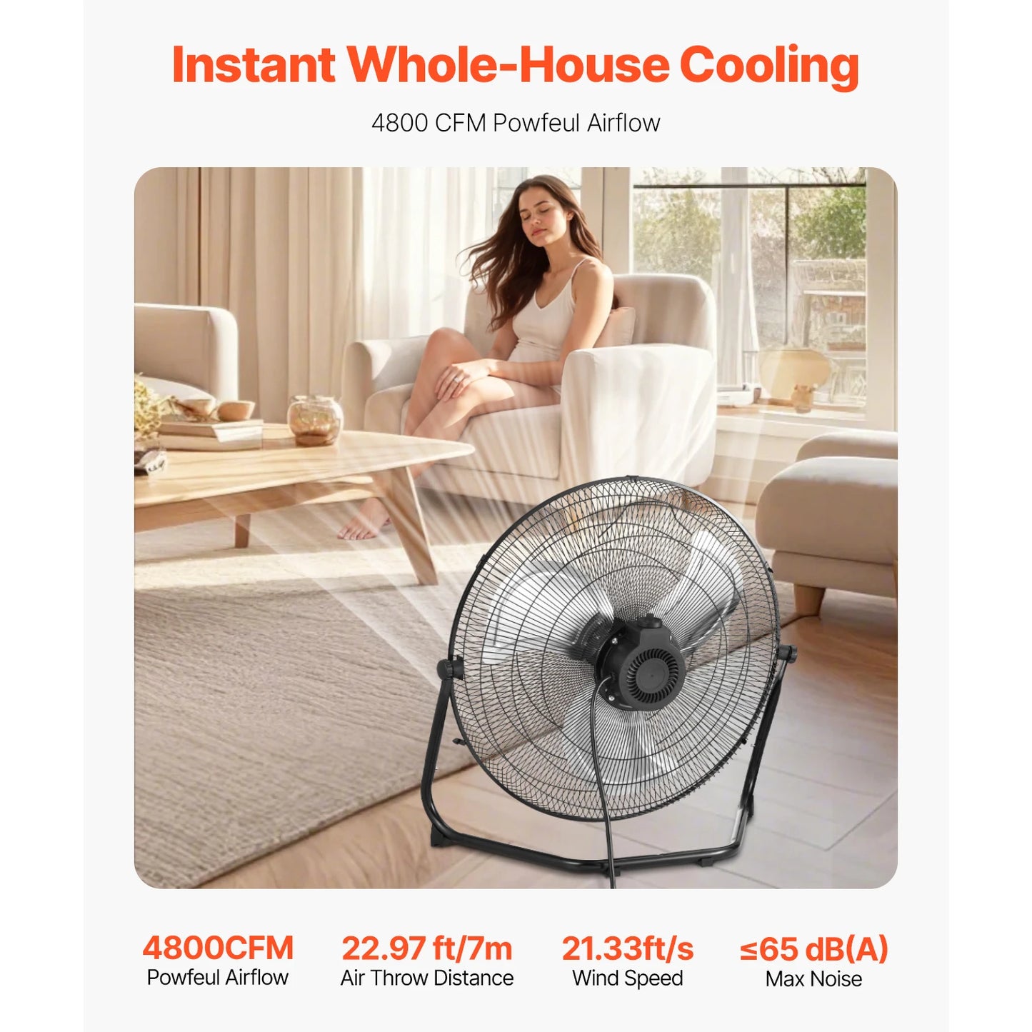 VEVOR Industrial Floor Fan 4800 CFM Heavy Duty High Velocity 3 Speed 360 Tilt For Gym Home Shop